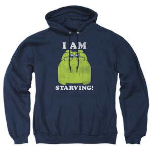 AN OFFCIALLY LICENSED HUNGRY HUNGRY HIPPOS IM STARVING ADULT UNISEX PULLOVER HOODIE NAVY