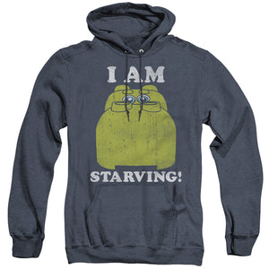 AN OFFCIALLY LICENSED HUNGRY HUNGRY HIPPOS IM STARVING ADULT UNISEX HEATHER PULLOVER HOODIE NAVY