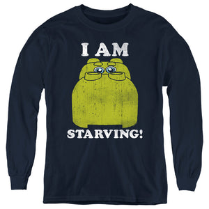 AN OFFCIALLY LICENSED HUNGRY HUNGRY HIPPOS IM STARVING YOUTH LONG SLEEVE T-SHIRT NAVY