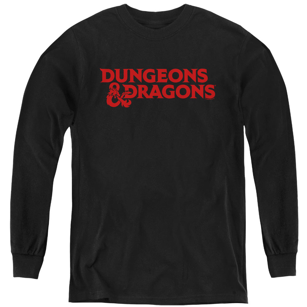 AN OFFCIALLY LICENSED DUNGEONS AND DRAGONS TYPE LOGO YOUTH LONG SLEEVE T-SHIRT BLACK