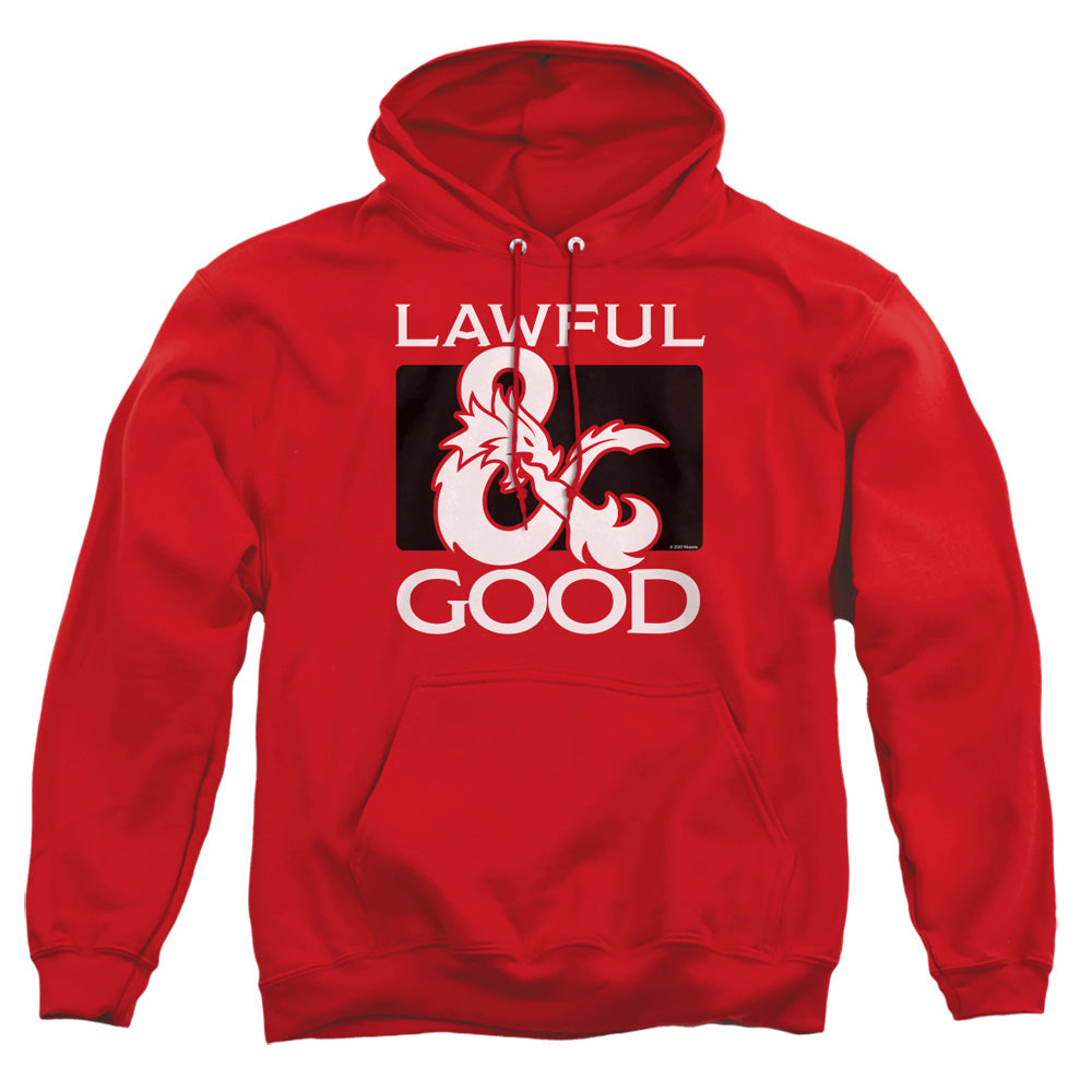 AN OFFCIALLY LICENSED DUNGEONS AND DRAGONS LAWFUL GOOD ADULT UNISEX PULLOVER HOODIE RED
