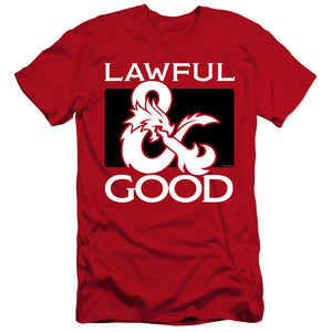 AN OFFCIALLY LICENSED DUNGEONS AND DRAGONS LAWFUL GOOD MEN'S PREMIUM SLIM FIT T-SHIRT RED