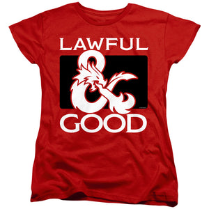 AN OFFCIALLY LICENSED DUNGEONS AND DRAGONS LAWFUL GOOD WOMEN'S REGULAR FIT T-SHIRT RED
