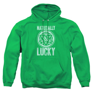 AN OFFCIALLY LICENSED DUNGEONS AND DRAGONS NATURALLY LUCKY ADULT UNISEX PULLOVER HOODIE KELLY GREEN