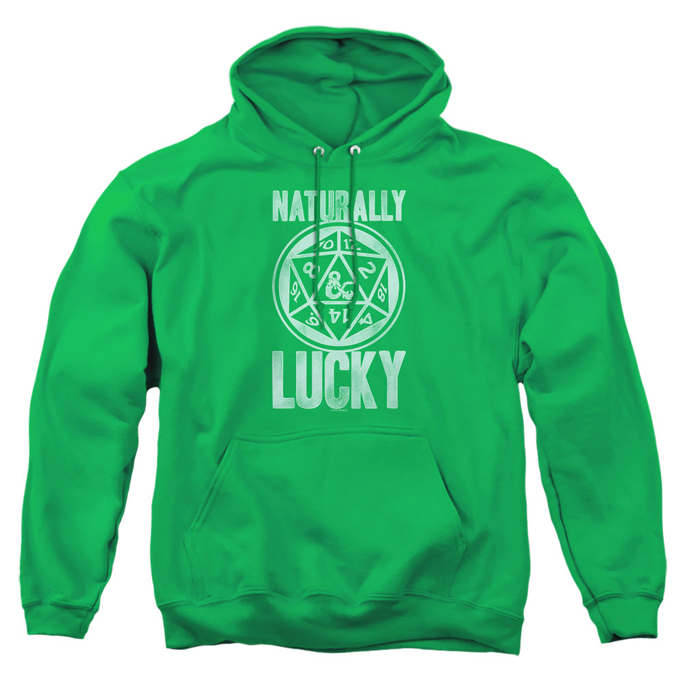 AN OFFCIALLY LICENSED DUNGEONS AND DRAGONS NATURALLY LUCKY ADULT UNISEX PULLOVER HOODIE KELLY GREEN