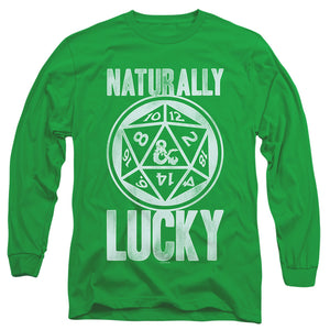 AN OFFCIALLY LICENSED DUNGEONS AND DRAGONS NATURALLY LUCKY MEN'S LONG SLEEVE T-SHIRT KELLY GREEN
