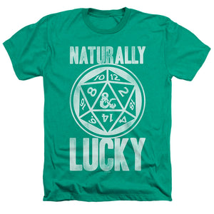 AN OFFCIALLY LICENSED DUNGEONS AND DRAGONS NATURALLY LUCKY MEN'S HEATHER T-SHIRT KELLY GREEN