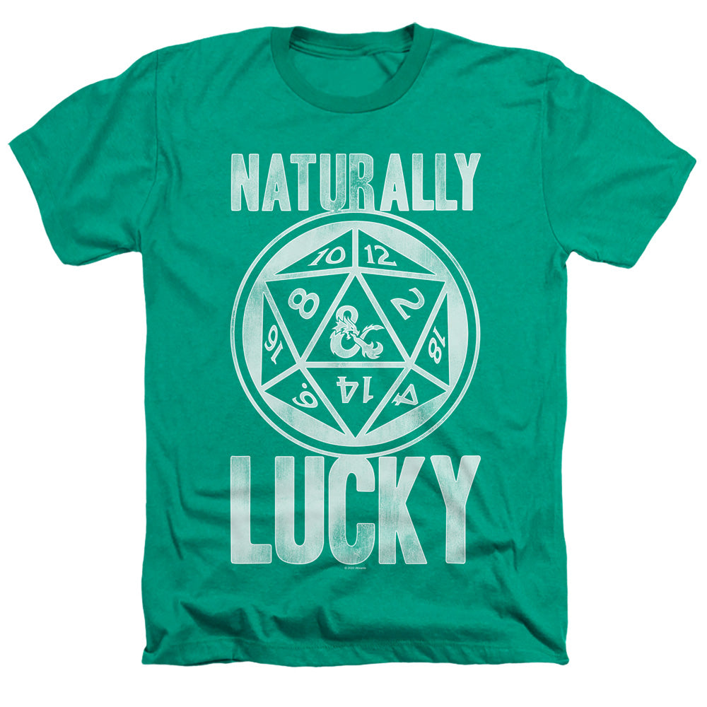 AN OFFCIALLY LICENSED DUNGEONS AND DRAGONS NATURALLY LUCKY MEN'S HEATHER T-SHIRT KELLY GREEN