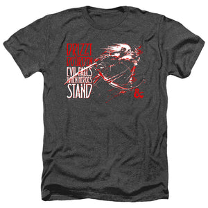 AN OFFCIALLY LICENSED DUNGEONS AND DRAGONS EVIL FALLS MEN'S HEATHER T-SHIRT CHARCOAL