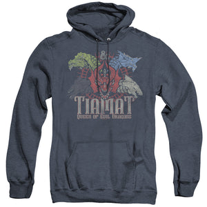 AN OFFCIALLY LICENSED DUNGEONS AND DRAGONS TIAMAT QUEEN OF EVIL ADULT UNISEX HEATHER PULLOVER HOODIE NAVY