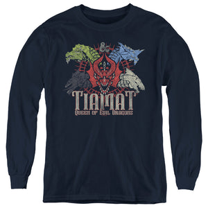 AN OFFCIALLY LICENSED DUNGEONS AND DRAGONS TIAMAT QUEEN OF EVIL YOUTH LONG SLEEVE T-SHIRT NAVY