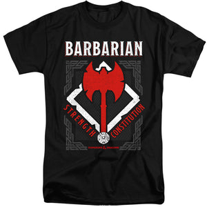 AN OFFCIALLY LICENSED DUNGEONS AND DRAGONS BARBARIAN MEN'S TALL FIT T-SHIRT BLACK