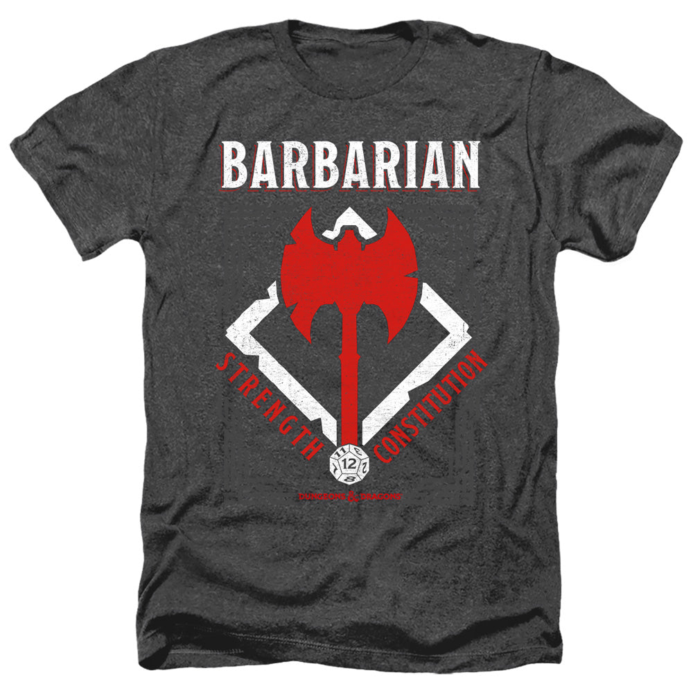 AN OFFCIALLY LICENSED DUNGEONS AND DRAGONS BARBARIAN MEN'S HEATHER T-SHIRT CHARCOAL