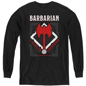 AN OFFCIALLY LICENSED DUNGEONS AND DRAGONS BARBARIAN YOUTH LONG SLEEVE T-SHIRT BLACK