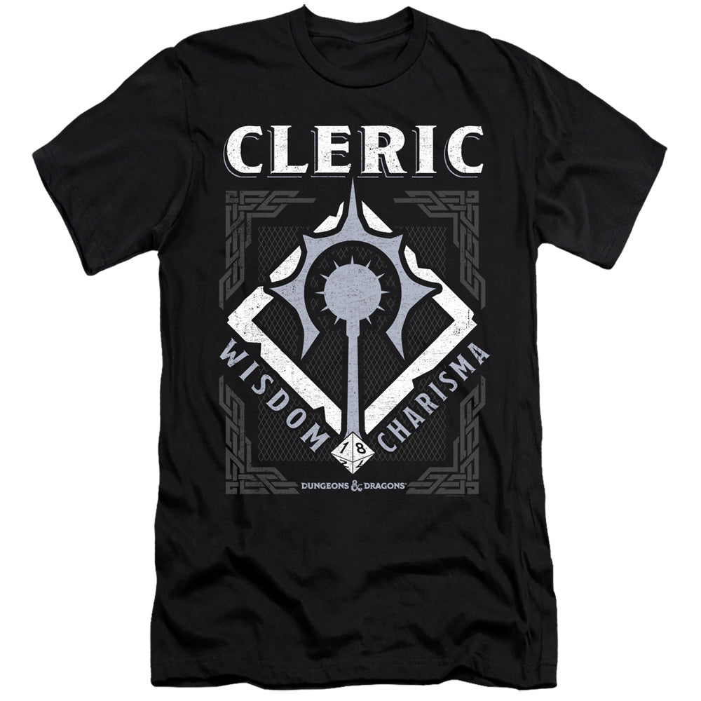 AN OFFCIALLY LICENSED DUNGEONS AND DRAGONS CLERIC MEN'S PREMIUM SLIM FIT T-SHIRT BLACK