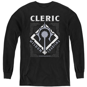 AN OFFCIALLY LICENSED DUNGEONS AND DRAGONS CLERIC YOUTH LONG SLEEVE T-SHIRT BLACK