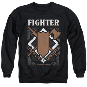 AN OFFCIALLY LICENSED DUNGEONS AND DRAGONS FIGHTER ADULT UNISEX CREWNECK SWEATSHIRT BLACK