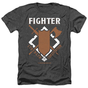 AN OFFCIALLY LICENSED DUNGEONS AND DRAGONS FIGHTER MEN'S HEATHER T-SHIRT CHARCOAL