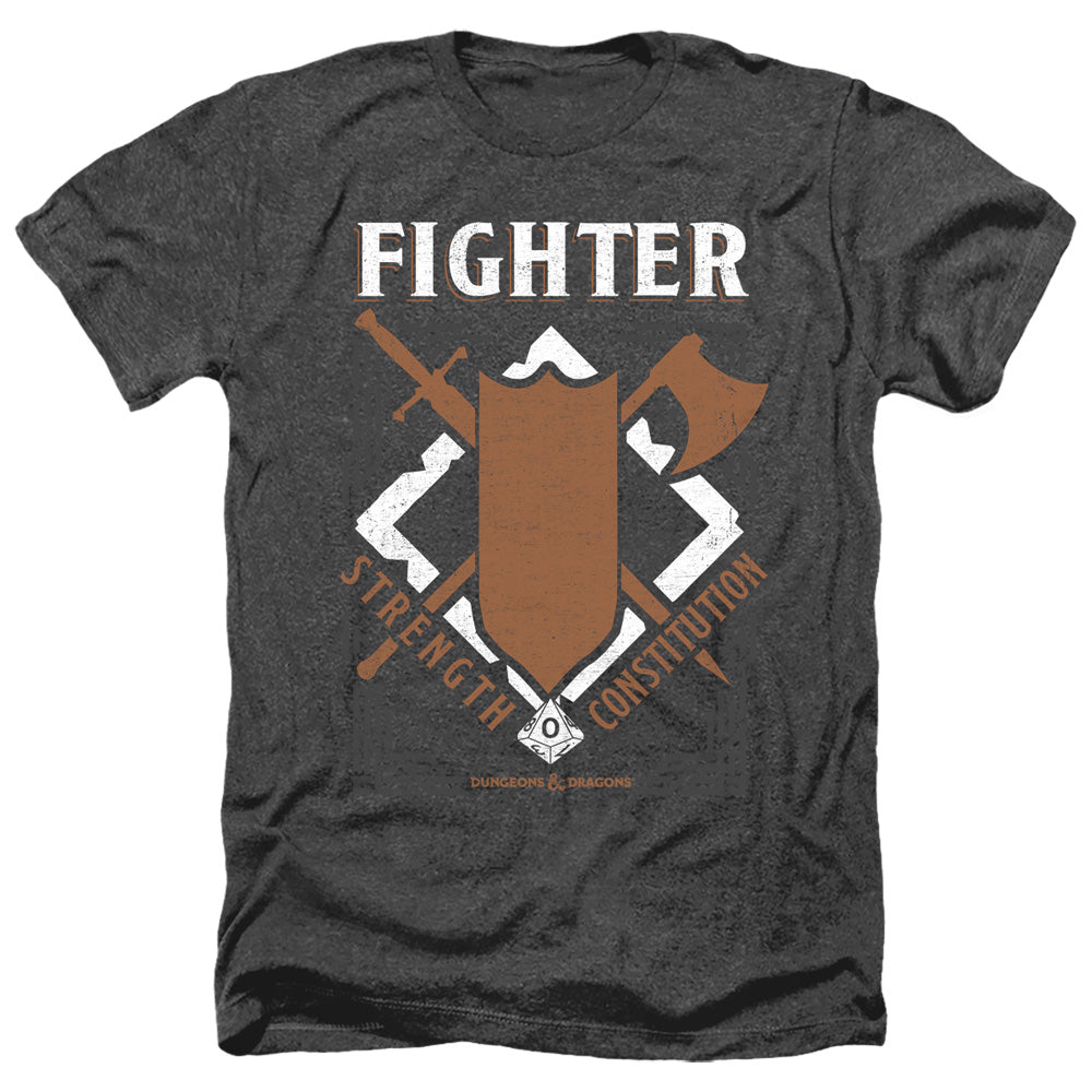 AN OFFCIALLY LICENSED DUNGEONS AND DRAGONS FIGHTER MEN'S HEATHER T-SHIRT CHARCOAL