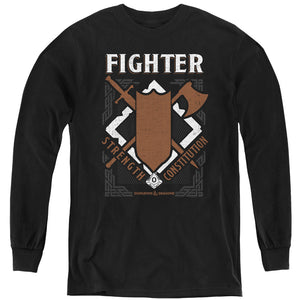 AN OFFCIALLY LICENSED DUNGEONS AND DRAGONS FIGHTER YOUTH LONG SLEEVE T-SHIRT BLACK