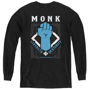 AN OFFCIALLY LICENSED DUNGEONS AND DRAGONS MONK YOUTH LONG SLEEVE T-SHIRT BLACK