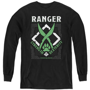 AN OFFCIALLY LICENSED DUNGEONS AND DRAGONS RANGER YOUTH LONG SLEEVE T-SHIRT BLACK