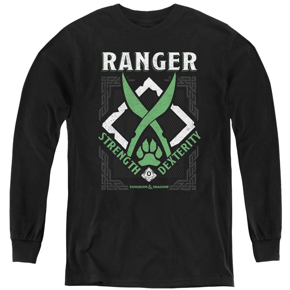 AN OFFCIALLY LICENSED DUNGEONS AND DRAGONS RANGER YOUTH LONG SLEEVE T-SHIRT BLACK