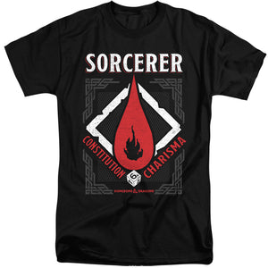 AN OFFCIALLY LICENSED DUNGEONS AND DRAGONS SORCERER MEN'S TALL FIT T-SHIRT BLACK