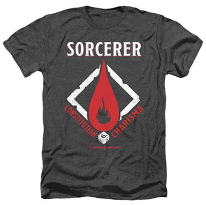 AN OFFCIALLY LICENSED DUNGEONS AND DRAGONS SORCERER MEN'S HEATHER T-SHIRT CHARCOAL