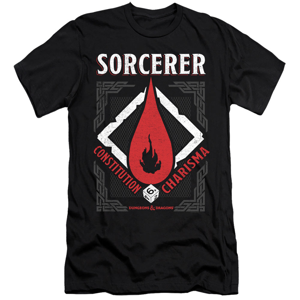 AN OFFCIALLY LICENSED DUNGEONS AND DRAGONS SORCERER MEN'S PREMIUM SLIM FIT T-SHIRT BLACK