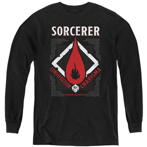 AN OFFCIALLY LICENSED DUNGEONS AND DRAGONS SORCERER YOUTH LONG SLEEVE T-SHIRT BLACK