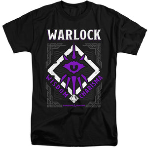 AN OFFCIALLY LICENSED DUNGEONS AND DRAGONS WARLOCK MEN'S TALL FIT T-SHIRT BLACK