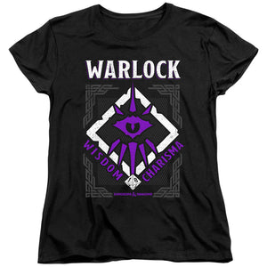 AN OFFCIALLY LICENSED DUNGEONS AND DRAGONS WARLOCK WOMEN'S REGULAR FIT T-SHIRT BLACK