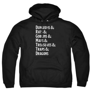 AN OFFCIALLY LICENSED DUNGEONS AND DRAGONS DUNGEON LIST ADULT UNISEX PULLOVER HOODIE BLACK