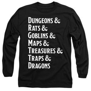 AN OFFCIALLY LICENSED DUNGEONS AND DRAGONS DUNGEON LIST MEN'S LONG SLEEVE T-SHIRT BLACK