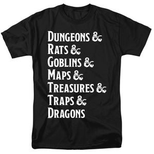 AN OFFCIALLY LICENSED DUNGEONS AND DRAGONS DUNGEON LIST MEN'S REGULAR FIT T-SHIRT BLACK