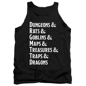 AN OFFCIALLY LICENSED DUNGEONS AND DRAGONS DUNGEON LIST ADULT UNISEX TANK TOP BLACK