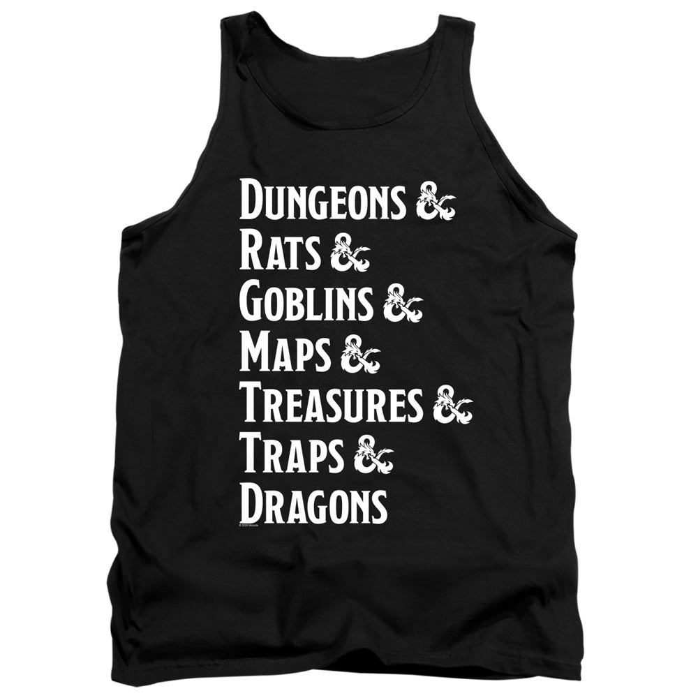 AN OFFCIALLY LICENSED DUNGEONS AND DRAGONS DUNGEON LIST ADULT UNISEX TANK TOP BLACK