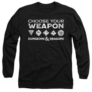 AN OFFCIALLY LICENSED DUNGEONS AND DRAGONS CHOOSE YOUR WEAPON MEN'S LONG SLEEVE T-SHIRT BLACK