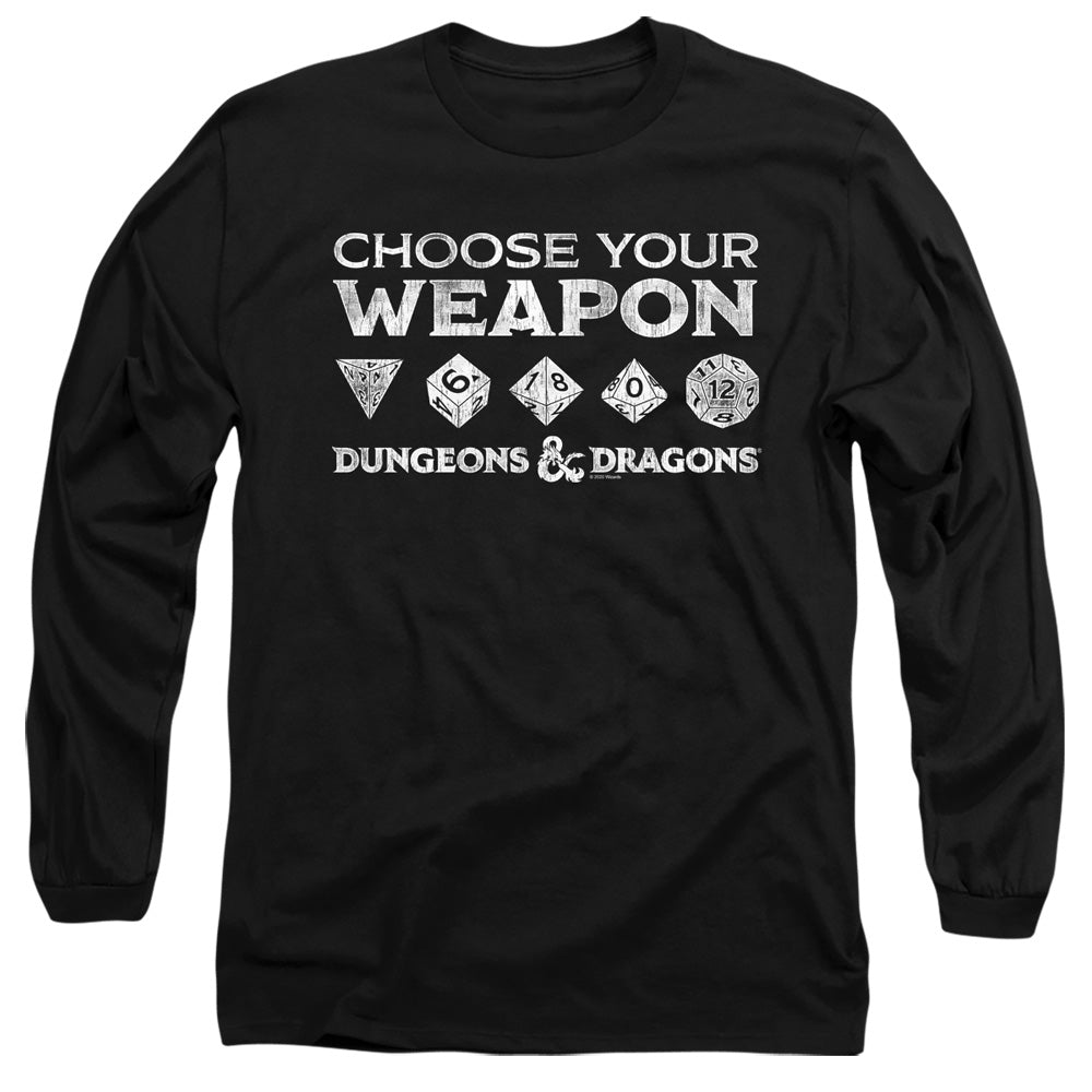 AN OFFCIALLY LICENSED DUNGEONS AND DRAGONS CHOOSE YOUR WEAPON MEN'S LONG SLEEVE T-SHIRT BLACK