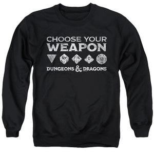 AN OFFCIALLY LICENSED DUNGEONS AND DRAGONS CHOOSE YOUR WEAPON ADULT UNISEX CREWNECK SWEATSHIRT BLACK
