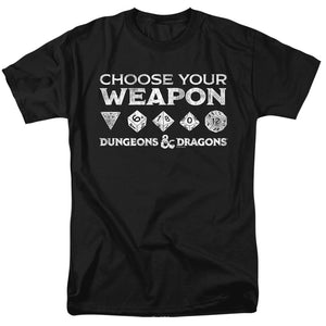 AN OFFCIALLY LICENSED DUNGEONS AND DRAGONS CHOOSE YOUR WEAPON MEN'S REGULAR FIT T-SHIRT BLACK