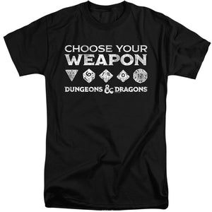 AN OFFCIALLY LICENSED DUNGEONS AND DRAGONS CHOOSE YOUR WEAPON MEN'S TALL FIT T-SHIRT BLACK