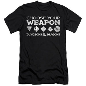 AN OFFCIALLY LICENSED DUNGEONS AND DRAGONS CHOOSE YOUR WEAPON MEN'S PREMIUM SLIM FIT T-SHIRT BLACK