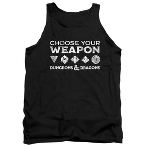 AN OFFCIALLY LICENSED DUNGEONS AND DRAGONS CHOOSE YOUR WEAPON ADULT UNISEX TANK TOP BLACK