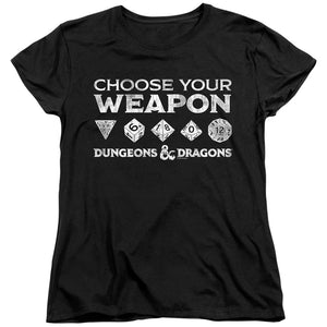 AN OFFCIALLY LICENSED DUNGEONS AND DRAGONS CHOOSE YOUR WEAPON WOMEN'S REGULAR FIT T-SHIRT BLACK