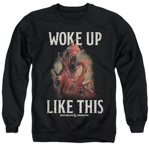 AN OFFCIALLY LICENSED DUNGEONS AND DRAGONS WOKE LIKE THIS ADULT UNISEX CREWNECK SWEATSHIRT BLACK