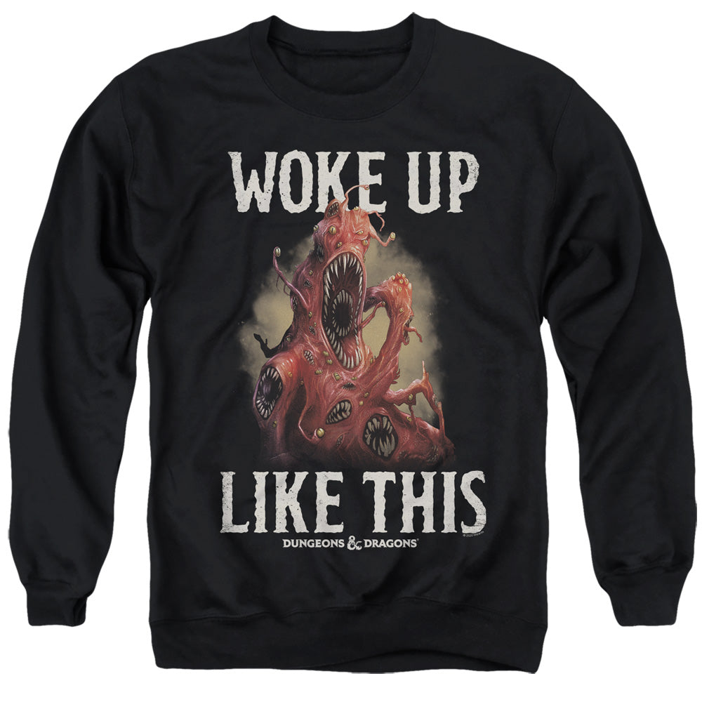 AN OFFCIALLY LICENSED DUNGEONS AND DRAGONS WOKE LIKE THIS ADULT UNISEX CREWNECK SWEATSHIRT BLACK