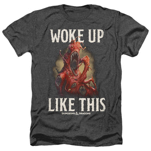 AN OFFCIALLY LICENSED DUNGEONS AND DRAGONS WOKE LIKE THIS MEN'S HEATHER T-SHIRT CHARCOAL