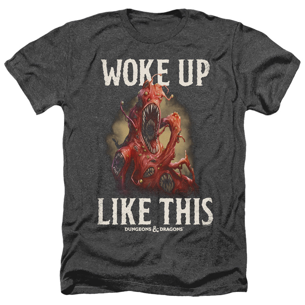 AN OFFCIALLY LICENSED DUNGEONS AND DRAGONS WOKE LIKE THIS MEN'S HEATHER T-SHIRT CHARCOAL